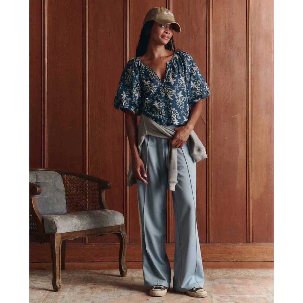NEW THE GREAT. the blythe top in indigo bandana